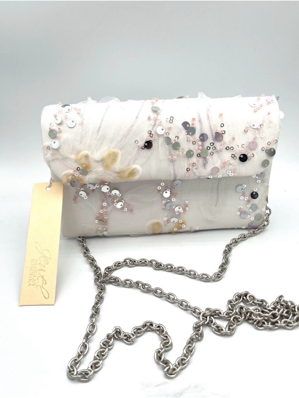 Jewel Badgley Mischka "Dove" trapezoid clutch
